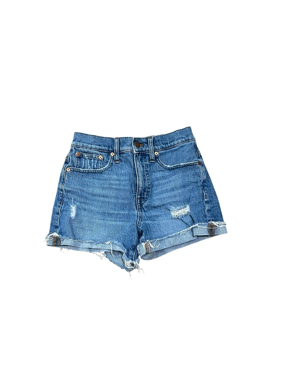Madewell Blue Distressed High-Rise Denim Shorts